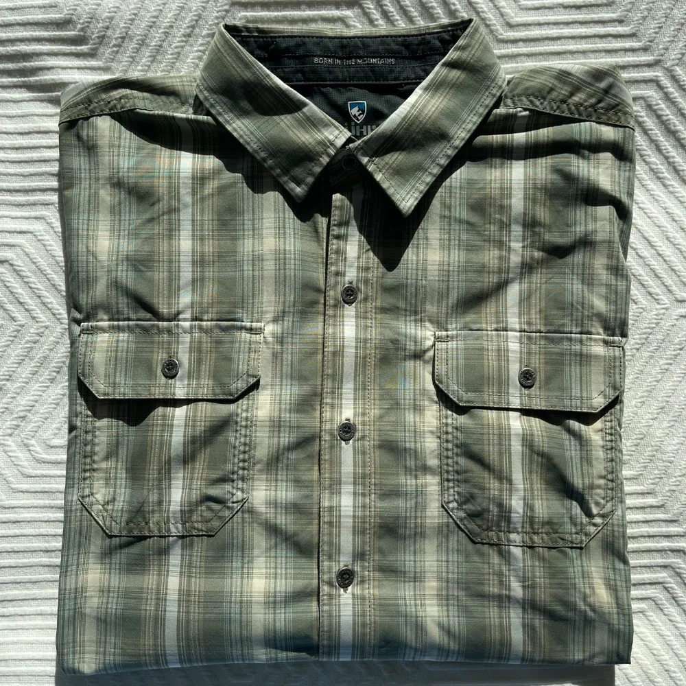 Kühl Response Lite Long Sleeve Button Up Plaid Green Lightweight Shirt Large - Picture 3 of 12